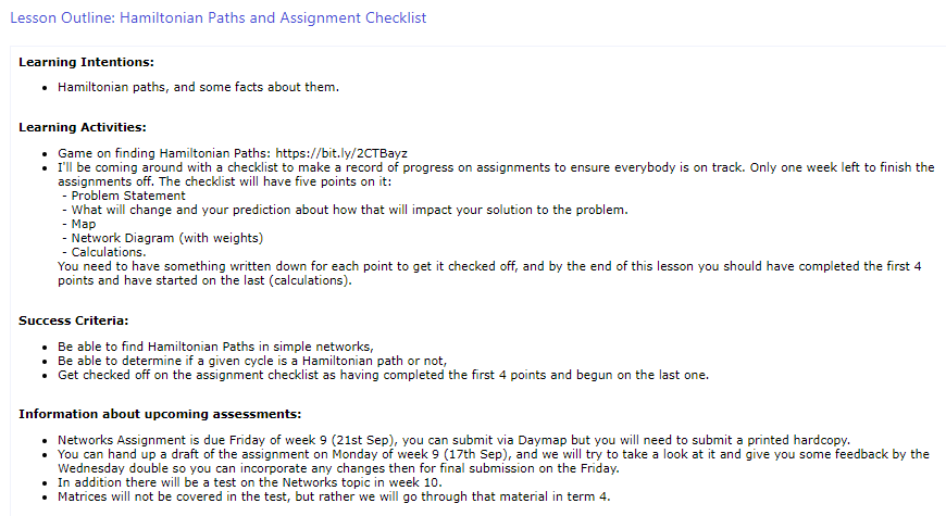Daymap Lesson Outline